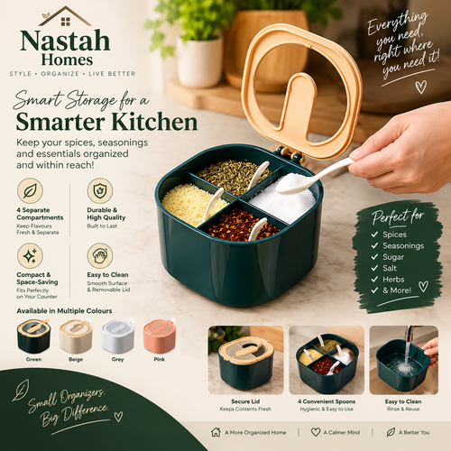 4-Compartment Spice & Seasoning Organizer with Spoons