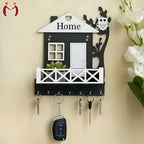 Black Owl House Key Holder with Plant Balcony