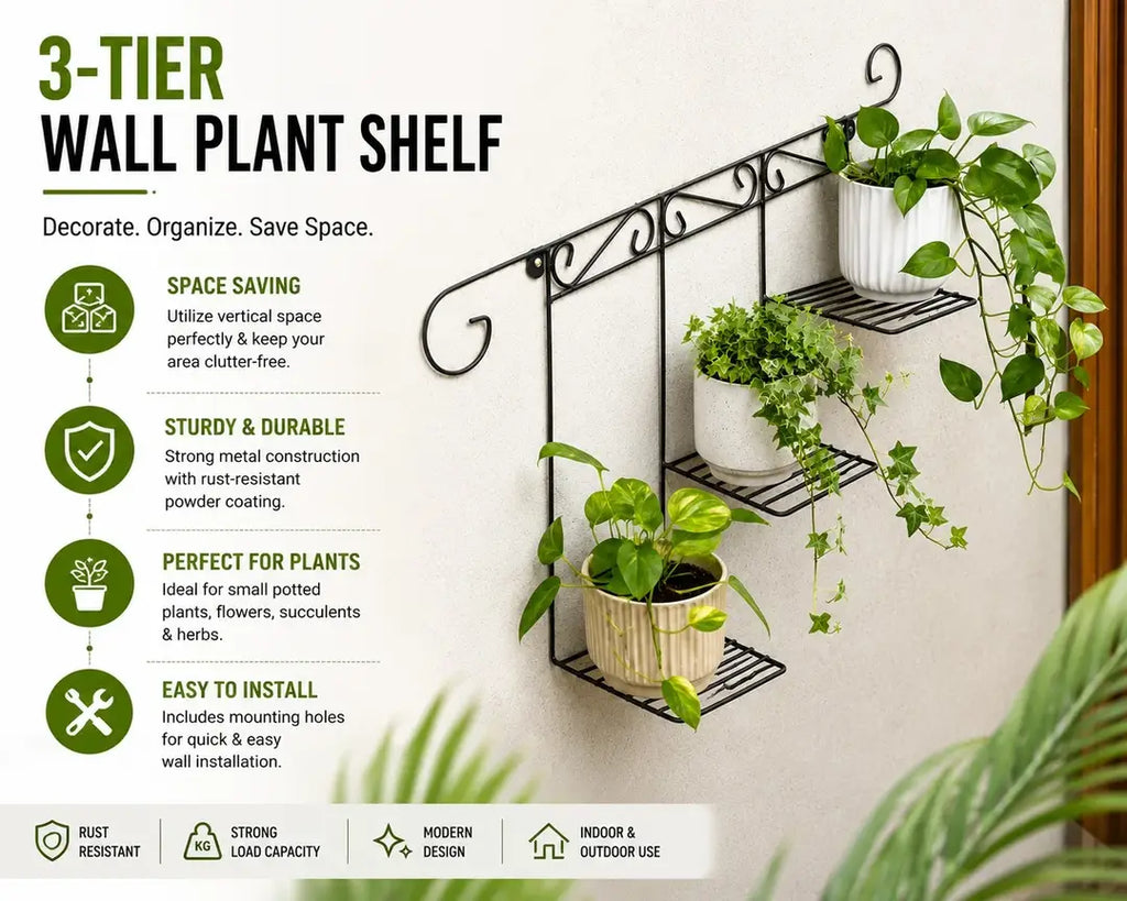 Elegant 3-Tier Metal Wall Plant Holder